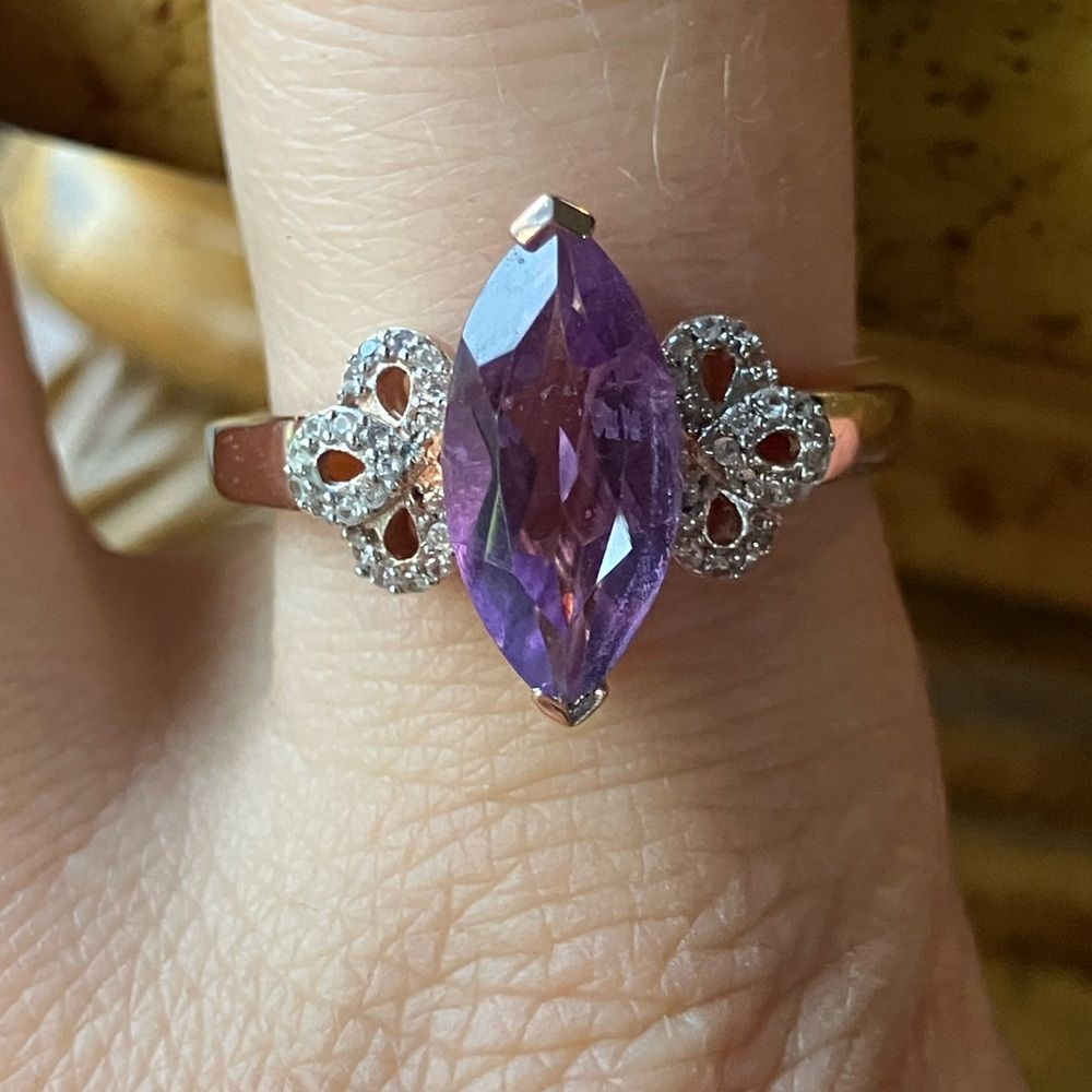 Natural Rose De France Amethyst Marquise Cut Sterling Silver Ring Size 10 121$